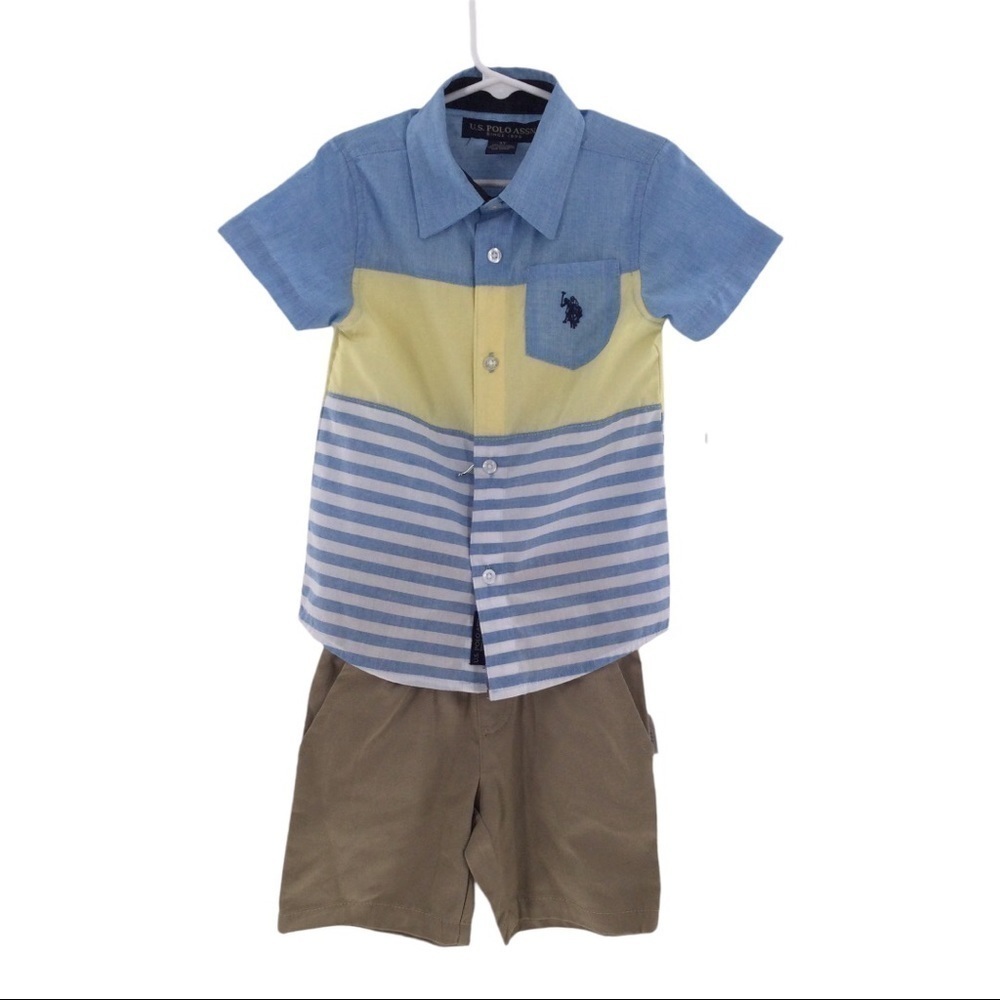 #016 Polo Assn. Boys Nautical Shirt and Shorts Set